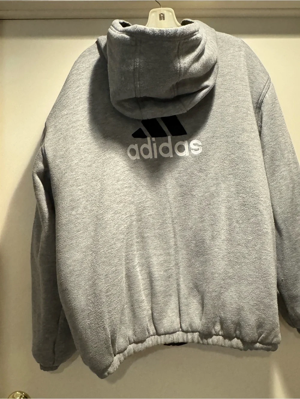Vintage Adidas Black Hooded Reversible Hooded Puffer Jacket with White Stripe